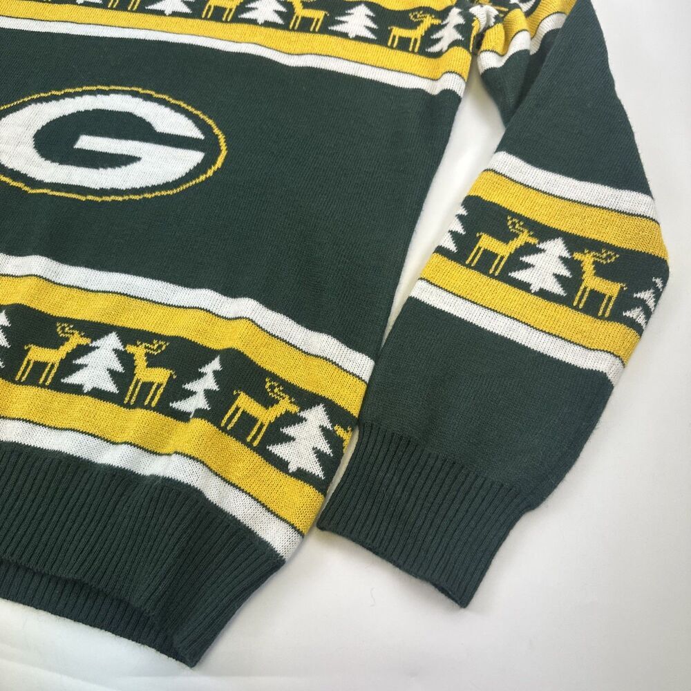 NFL Green Bay Packer Christmas Sweater Green Gold Reindeer Pine Trees Womens 2XL - Picture 3 of 11